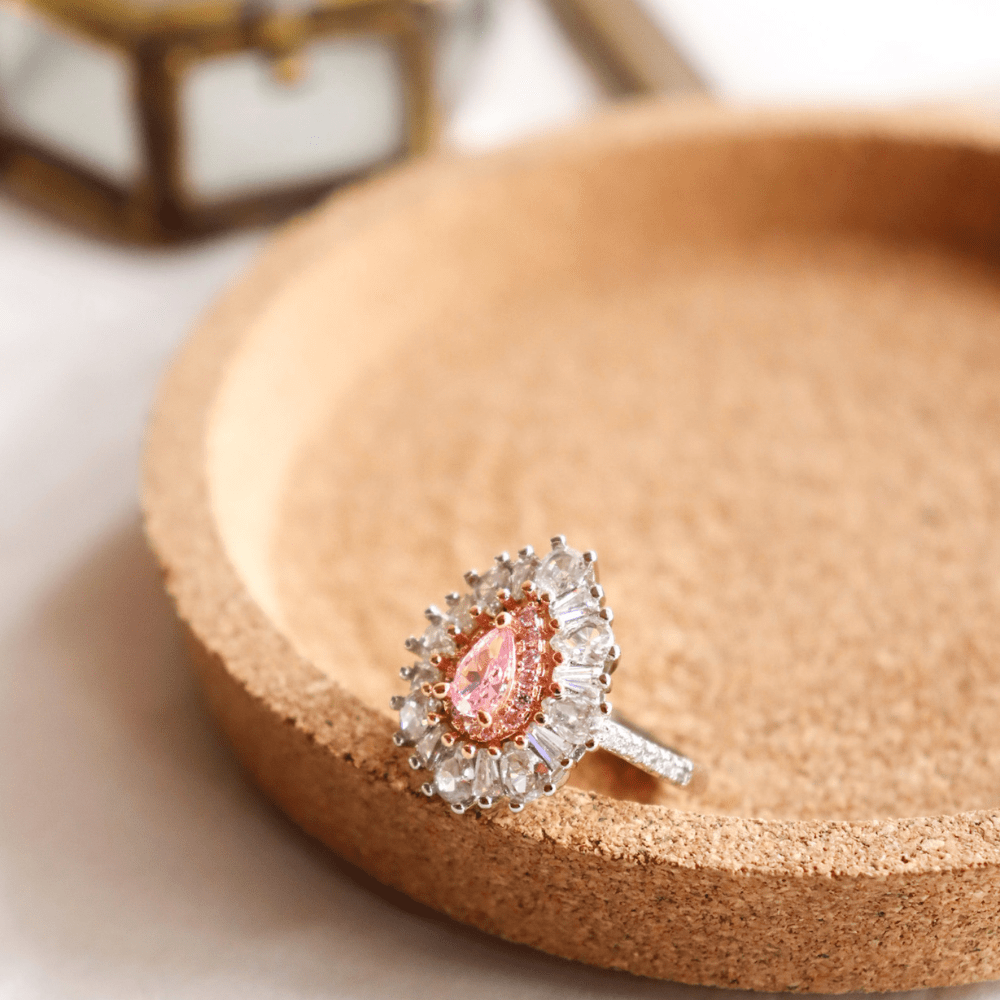 Pink Teardrop Halo Ring