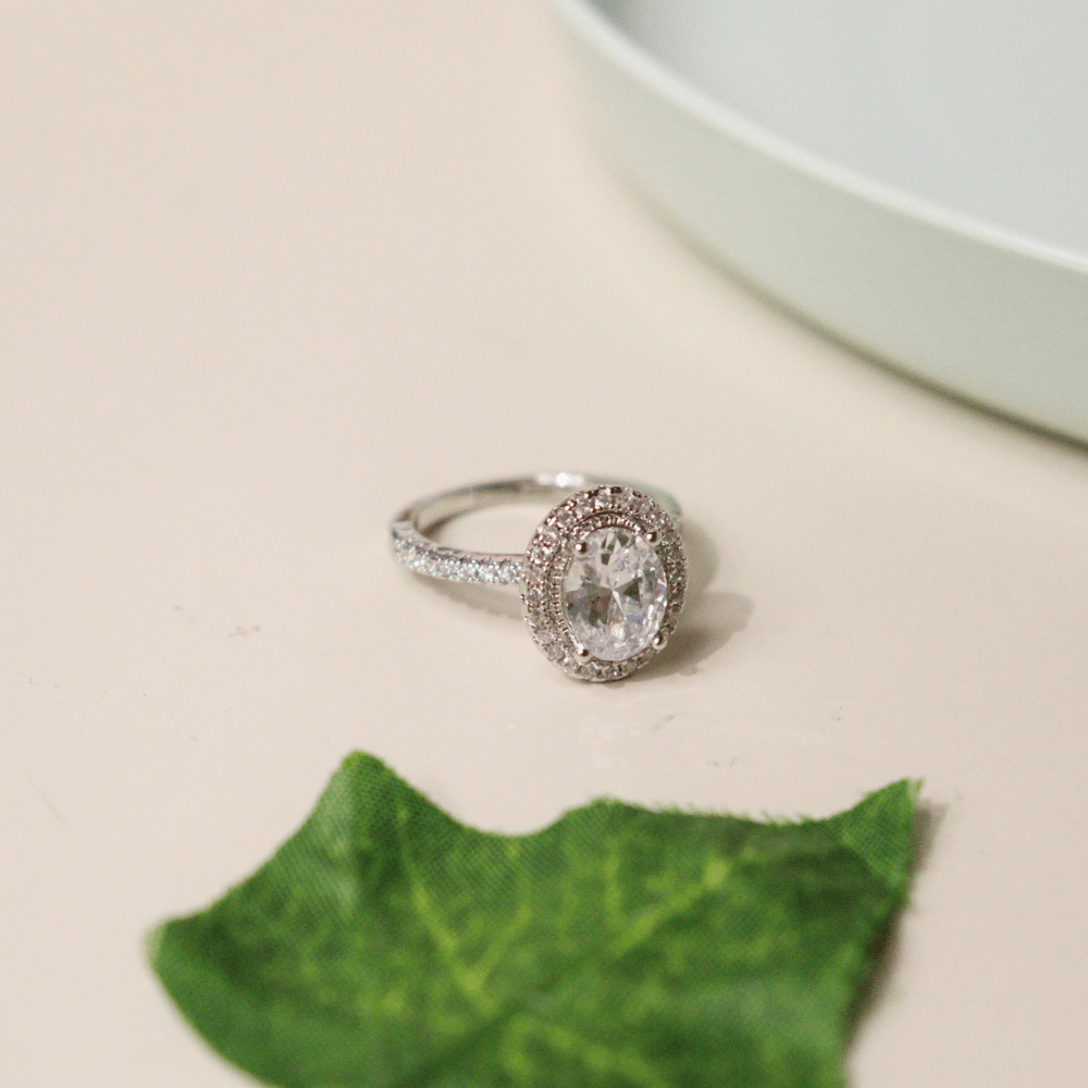 Oval Double Halo Zircon Ring