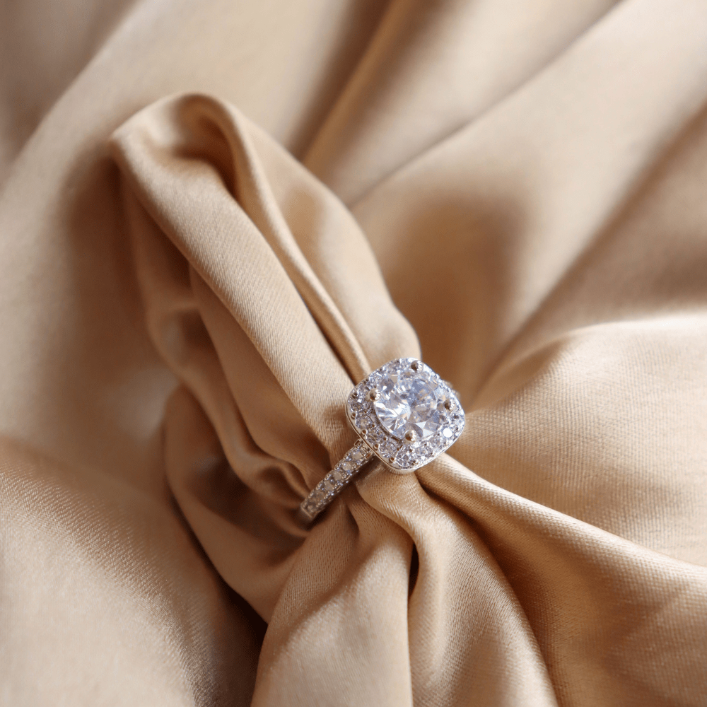 Cushion Halo Zircon Ring