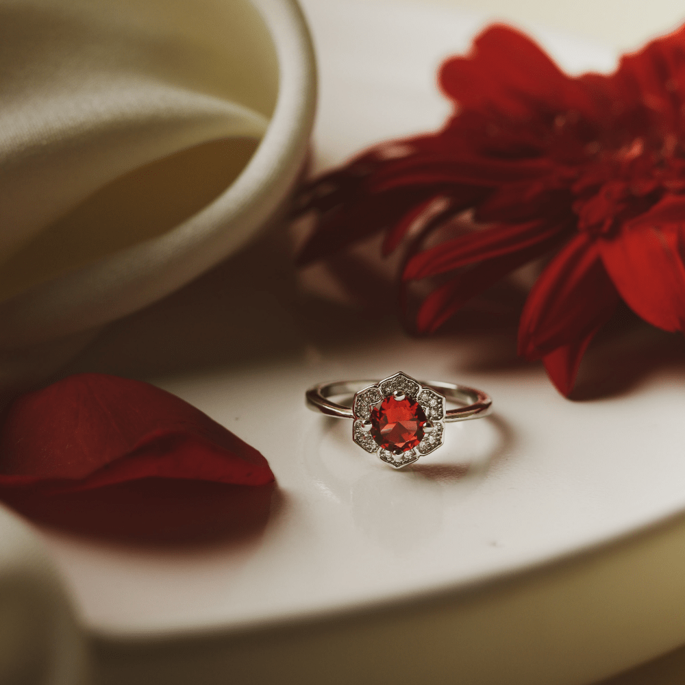 Hexagon Red Zircon Ring