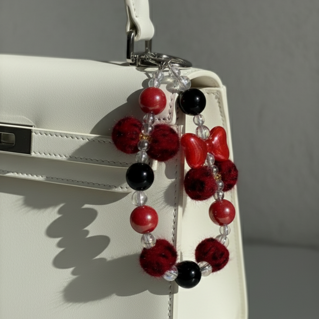 Crimson Bow Bead Phone Charm