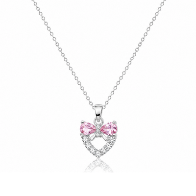 Heart And Bow Pink Zircon Diamond Necklace