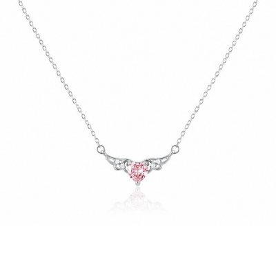 Heart With Wings Pink Zircon Diamond Necklace