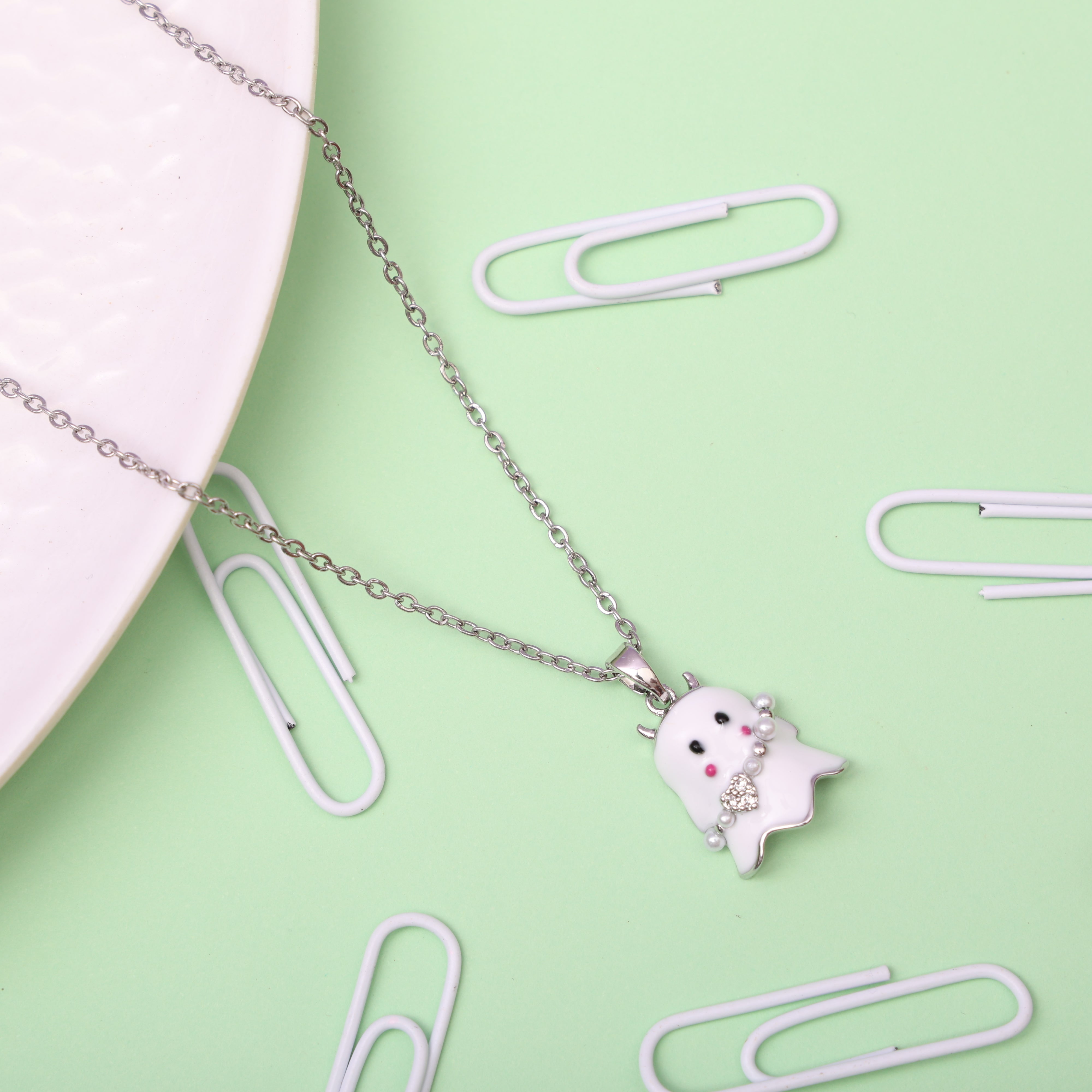 Playful Ghost Charm Necklace