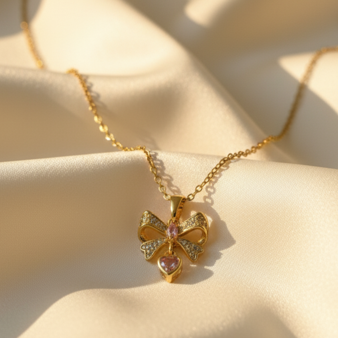 Bow-Shaped Zircon Diamond Necklace