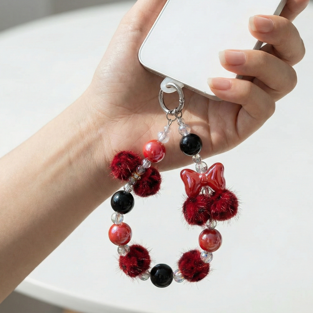 Crimson Bow Bead Phone Charm