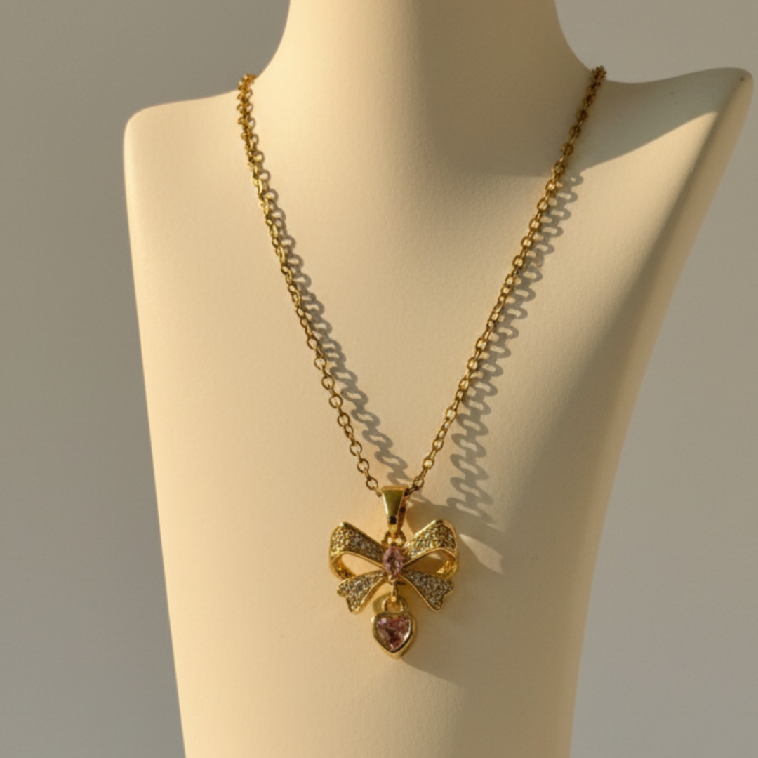 Bow-Shaped Zircon Diamond Necklace