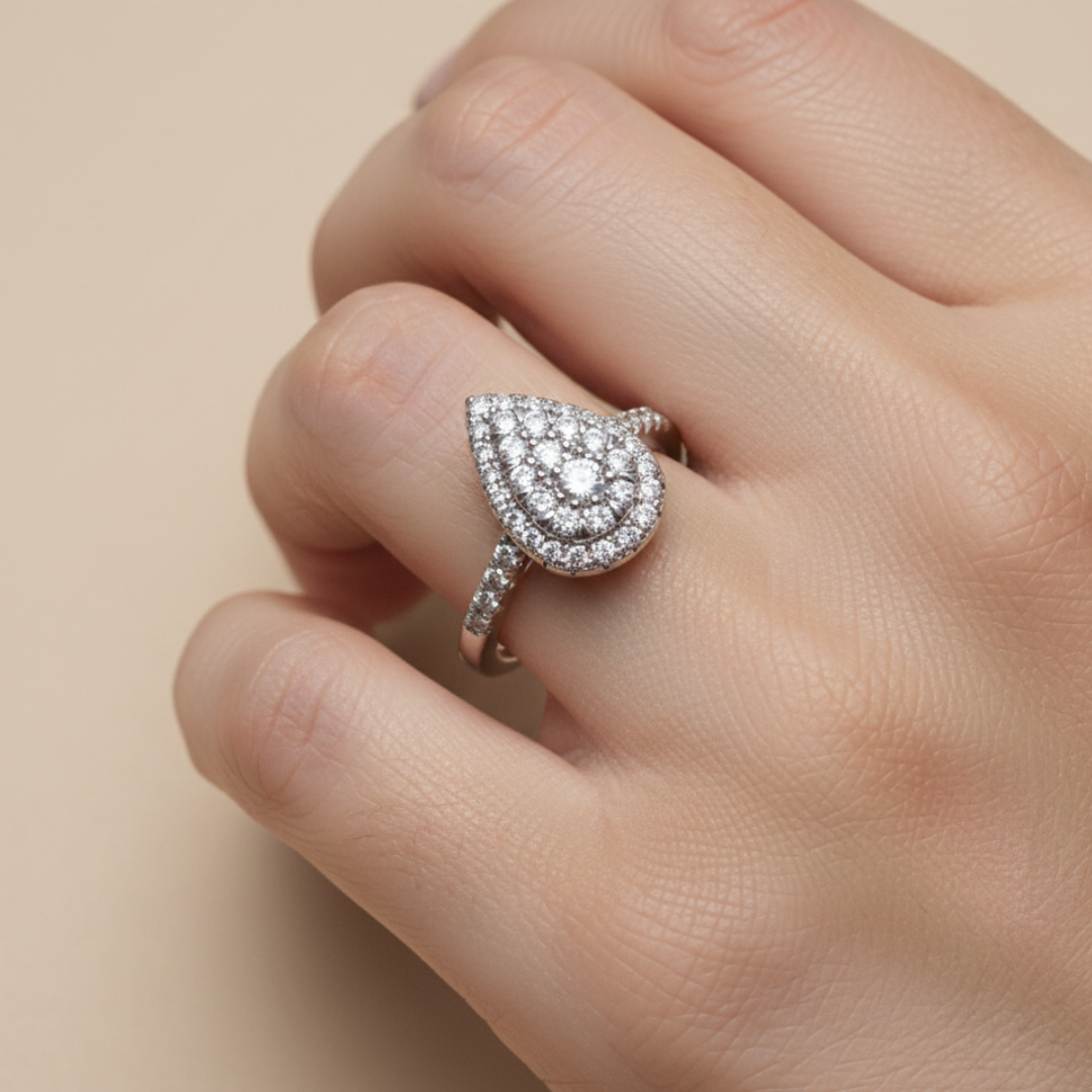 Tear Drop Cluster Ring