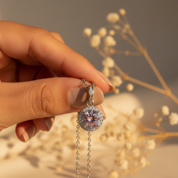 Pink Zircon Diamond Necklace