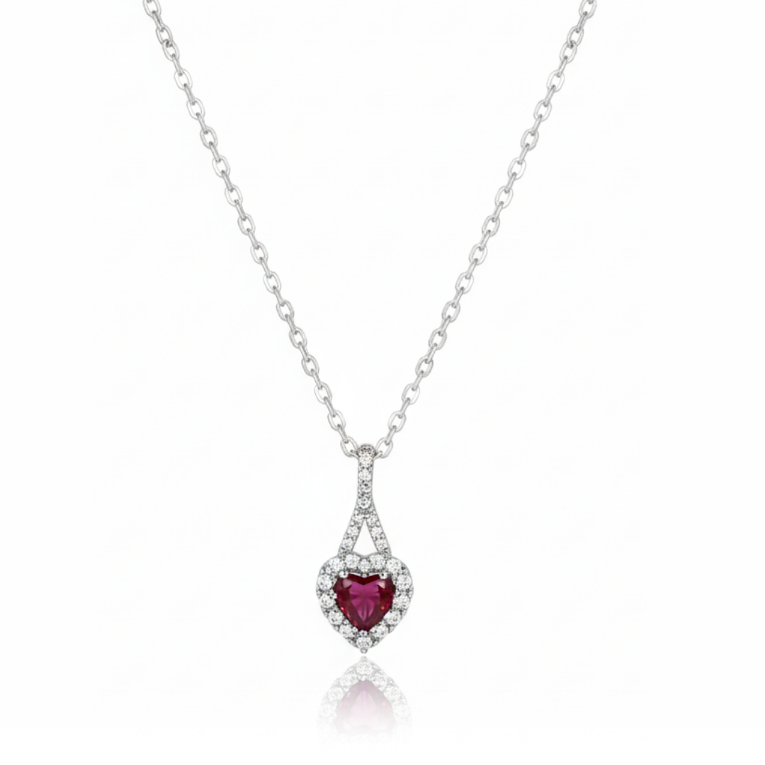 Dainty Red Heart Zircon Diamond Necklace
