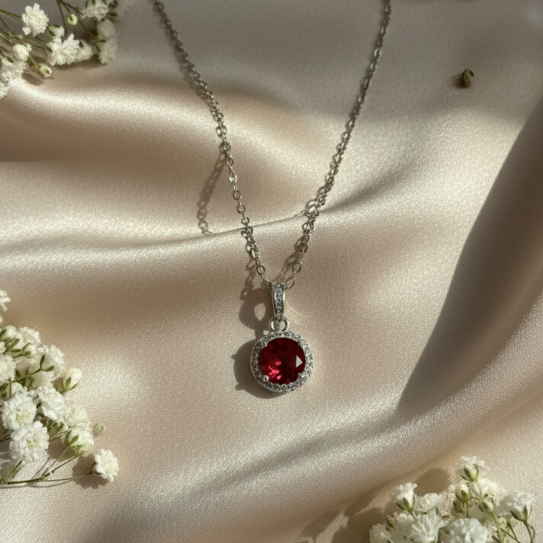 Red Zircon Diamond Necklace