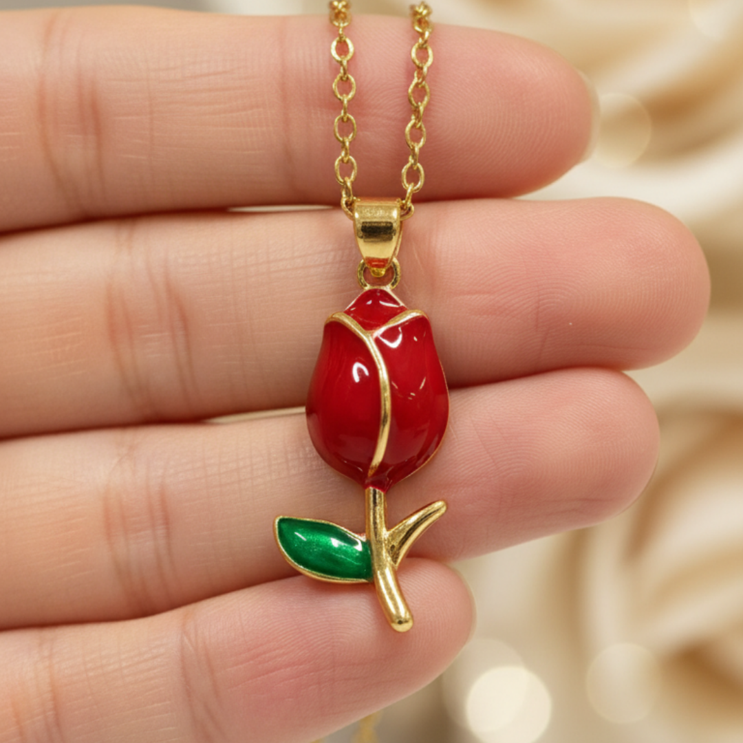 Red Rose Pendant Necklace