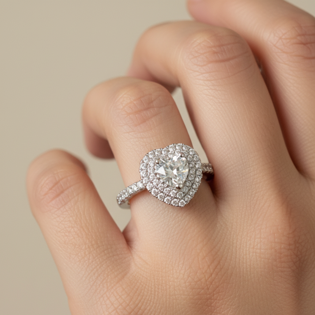 Heart-Shaped Double Halo Ring