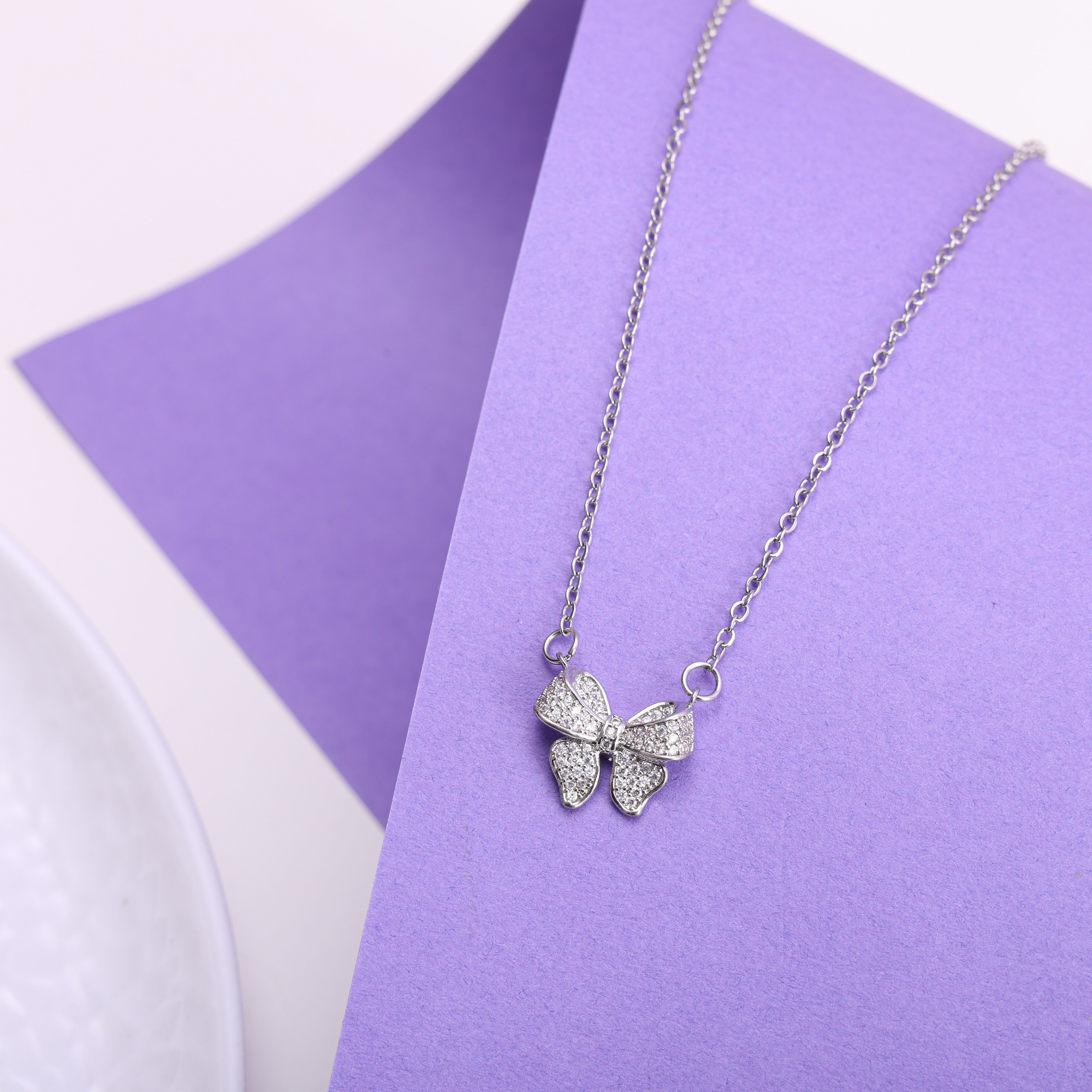 Sparkling Ribbon Bow Necklace