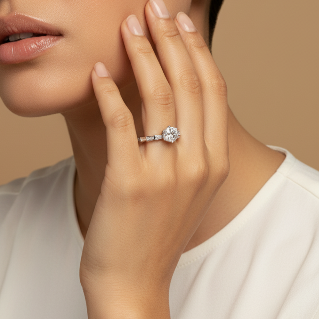 Geometric Halo Zircon Ring