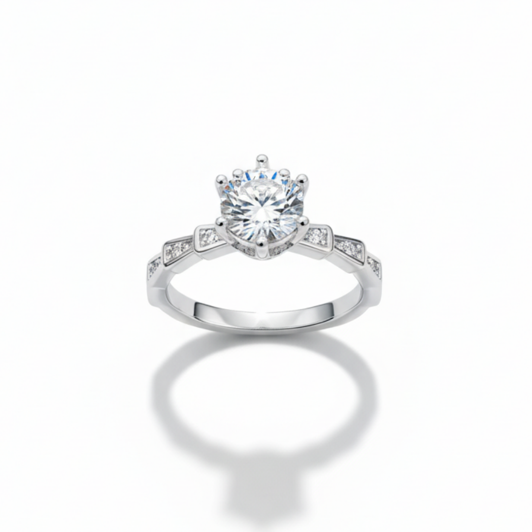 Geometric Halo Zircon Ring