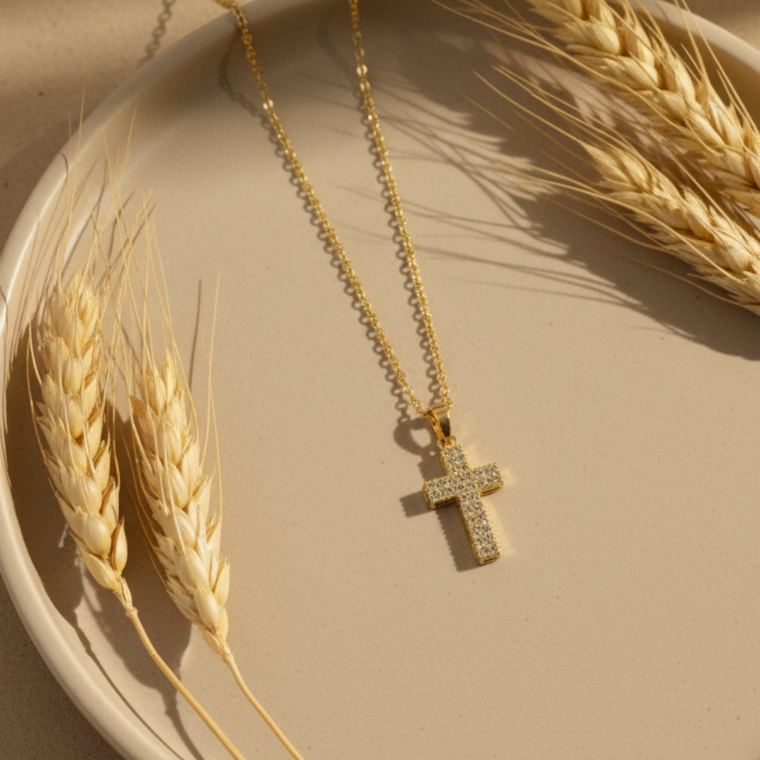 Faith Cross Zircon Diamond Studded Necklace