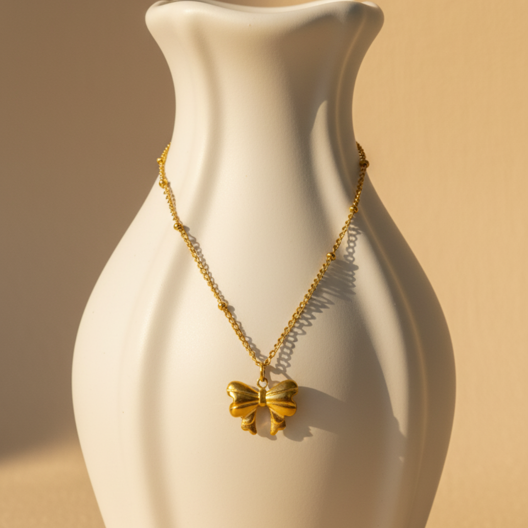 18k Gold Plated Bow Pendant Necklace