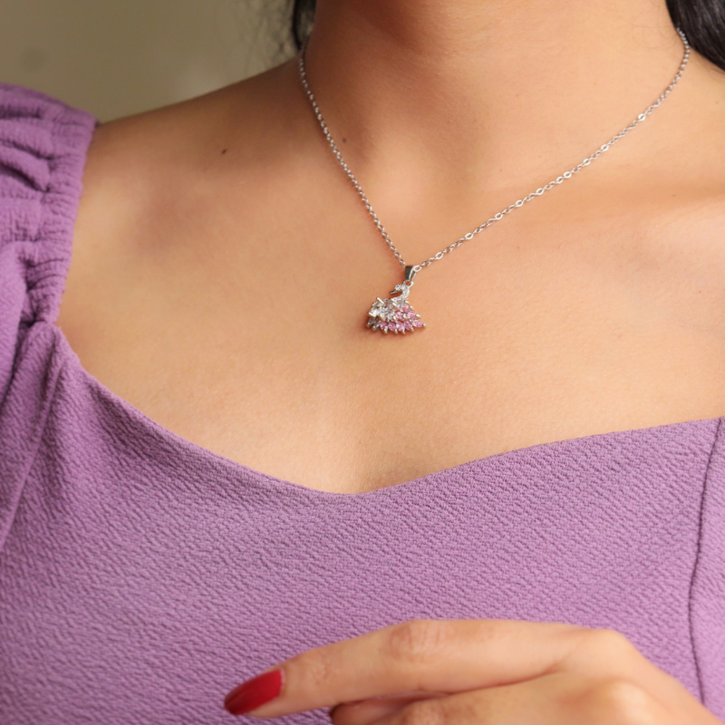 Zircon Pink Swan Pendant Necklace