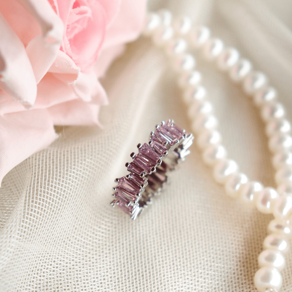 Baguette Pink Zircon Eternity Ring