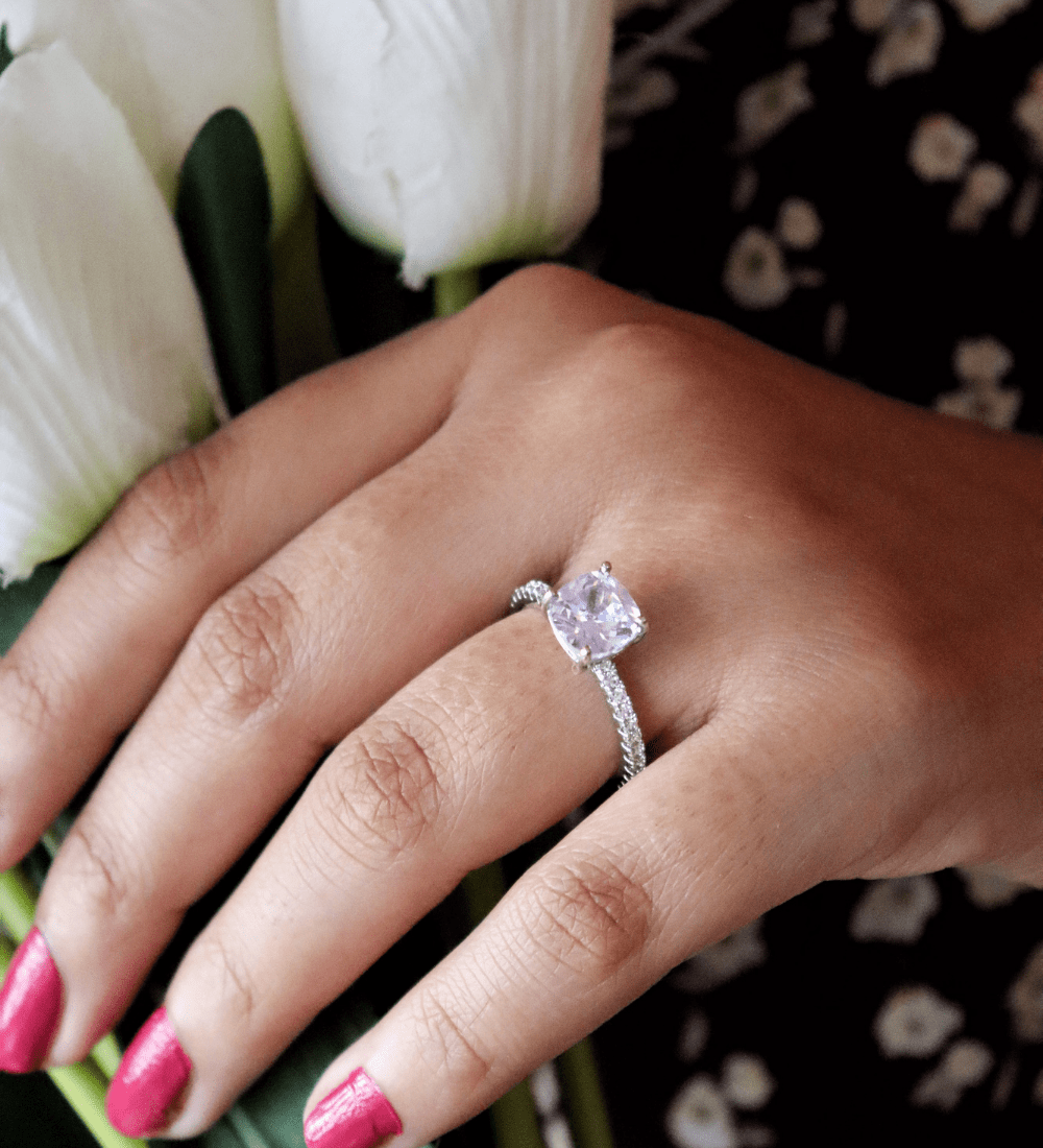 Princess Cut Zircon with Pave Band