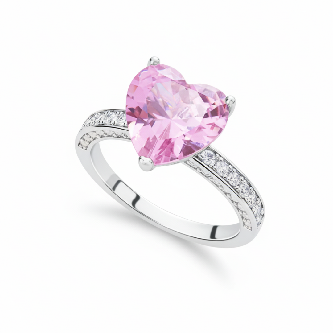 Romantic Pink Heart Zircon Ring