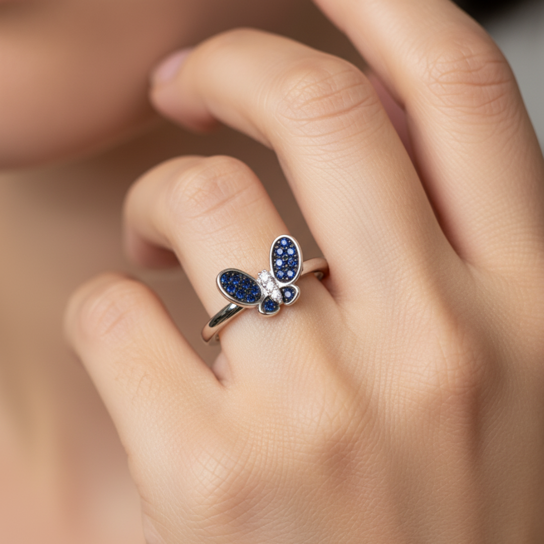 Deep Blue Butterfly Ring