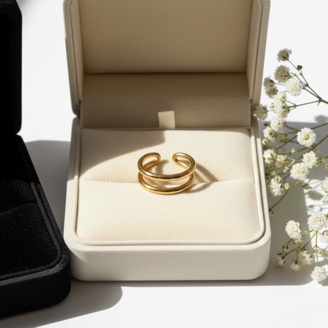 Golden Double Loop Ring