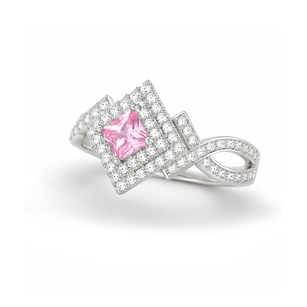 Geometric Heart Pink Zircon Ring