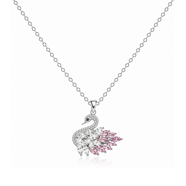Zircon Pink Swan Pendant Necklace