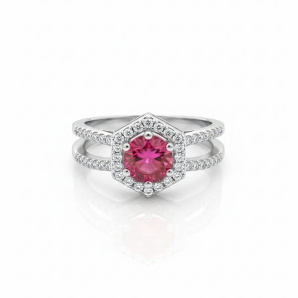 Hexagonal Red Zircon Ring