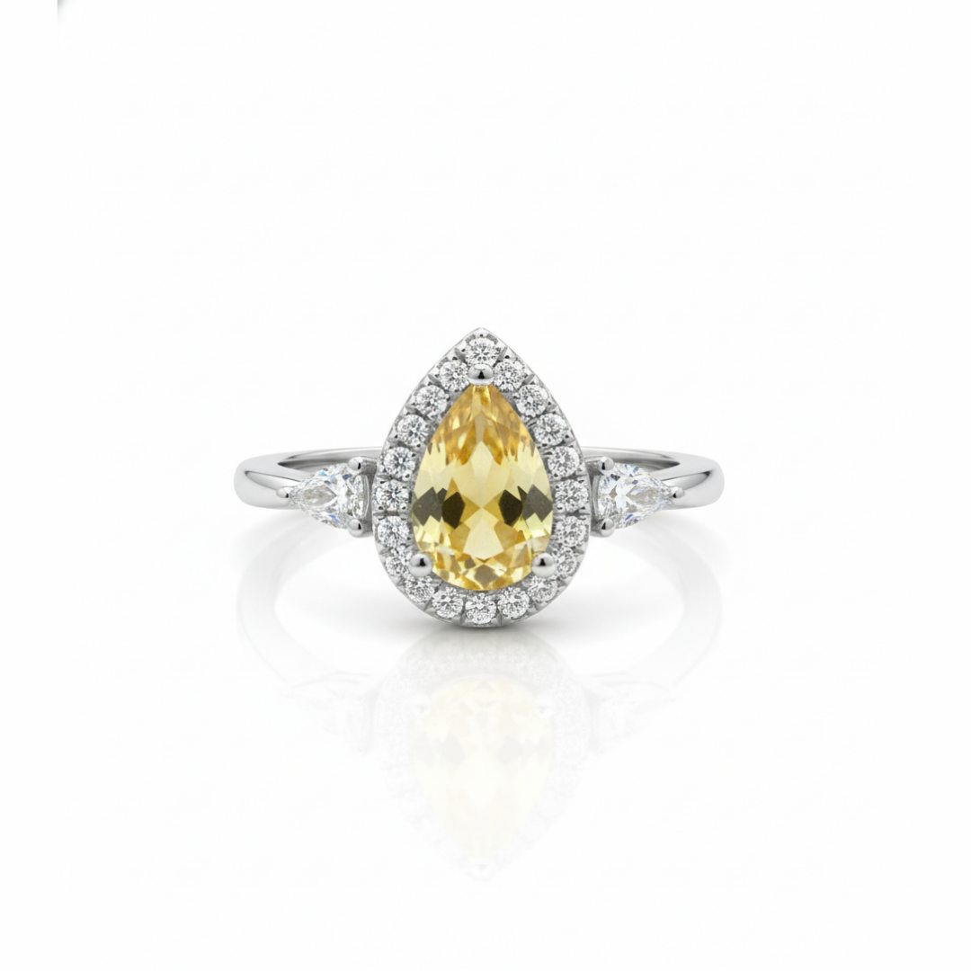 Yellow Zircon Tear-Drop Ring