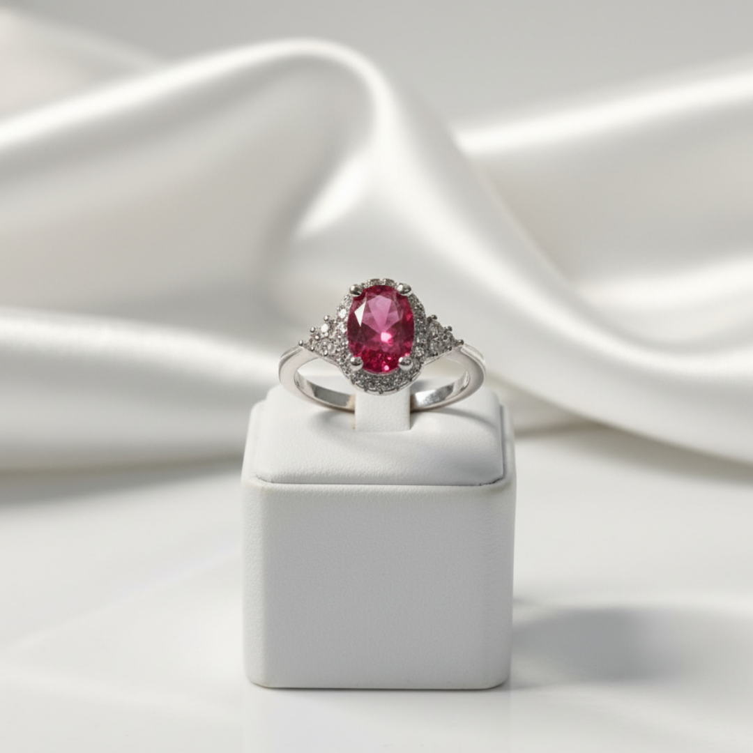 Oval Red Zircon Halo Ring