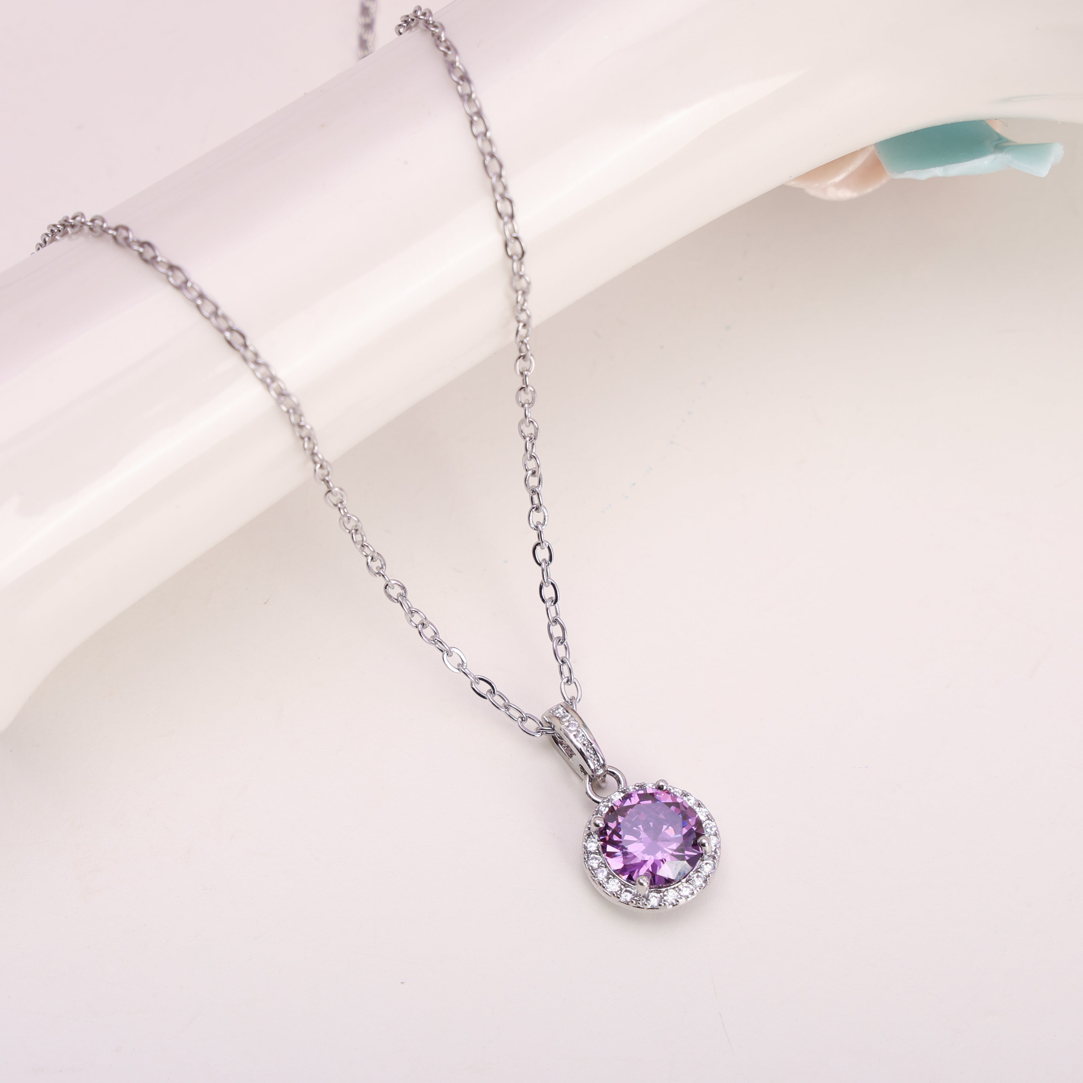 Radiant Violet Zircon Pendant Necklace
