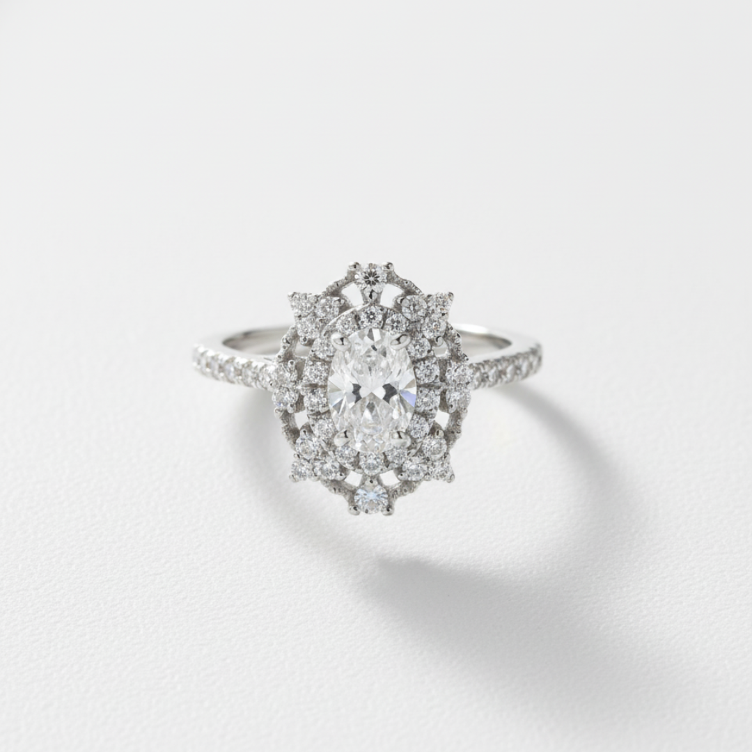 Starburst Halo Oval Zircon Ring