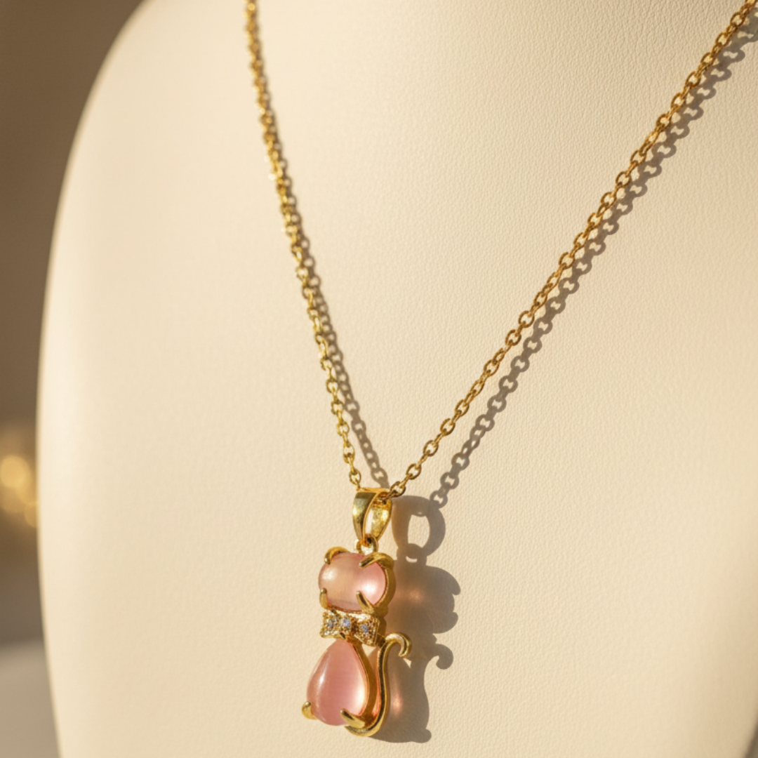 Pink Pussy Cat Pendant Necklace