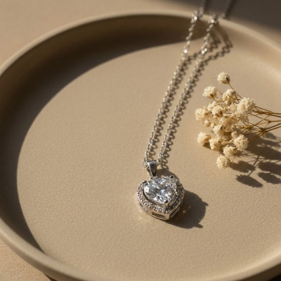 3D Heart Zircon Diamond Necklace
