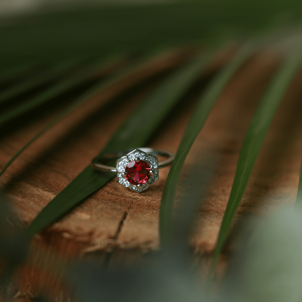 Hexagon Red Zircon Ring