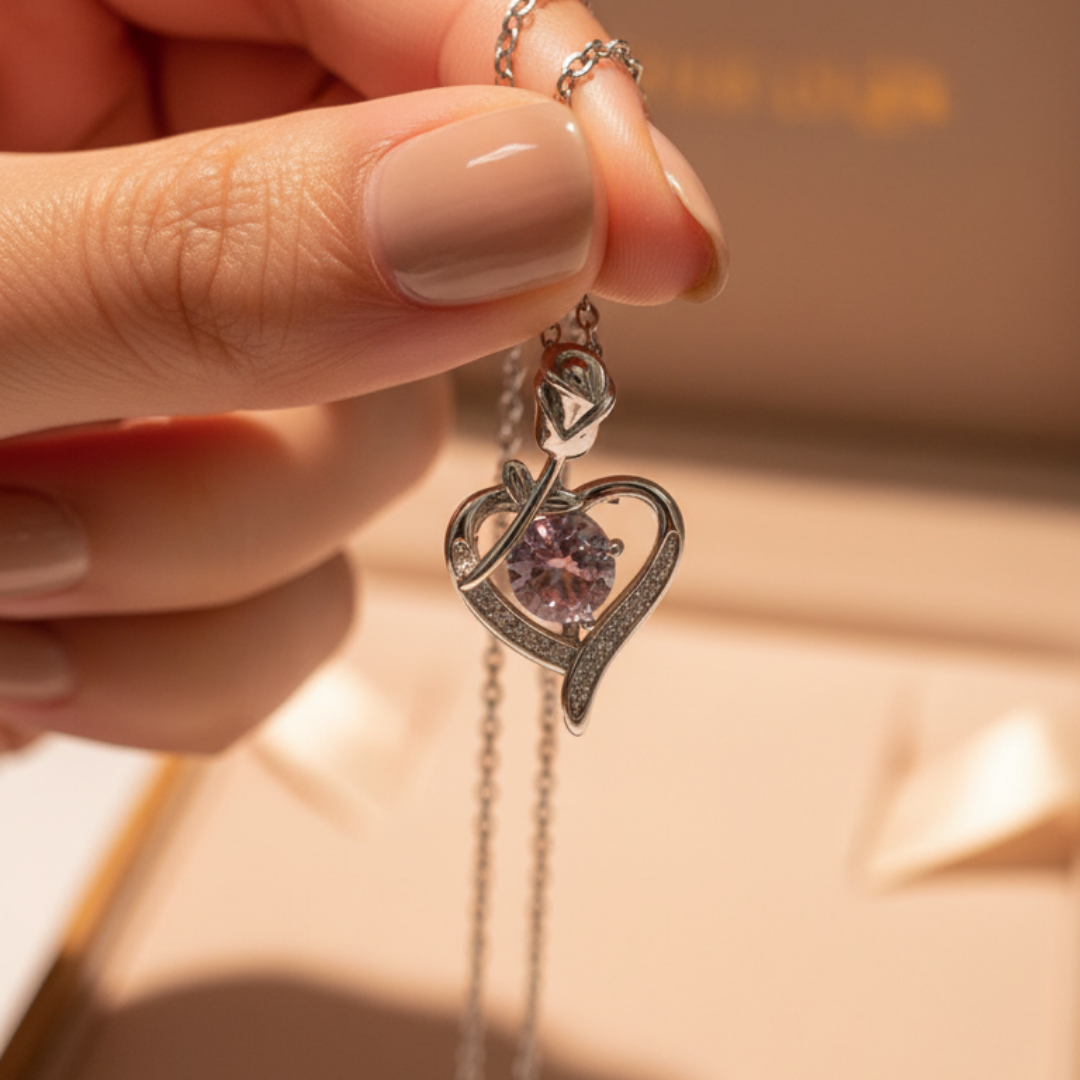 Filled Heart Pink Zircon Diamond Necklace
