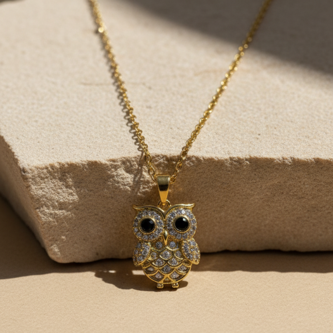 Owl Theme Zircon Diamond Necklace