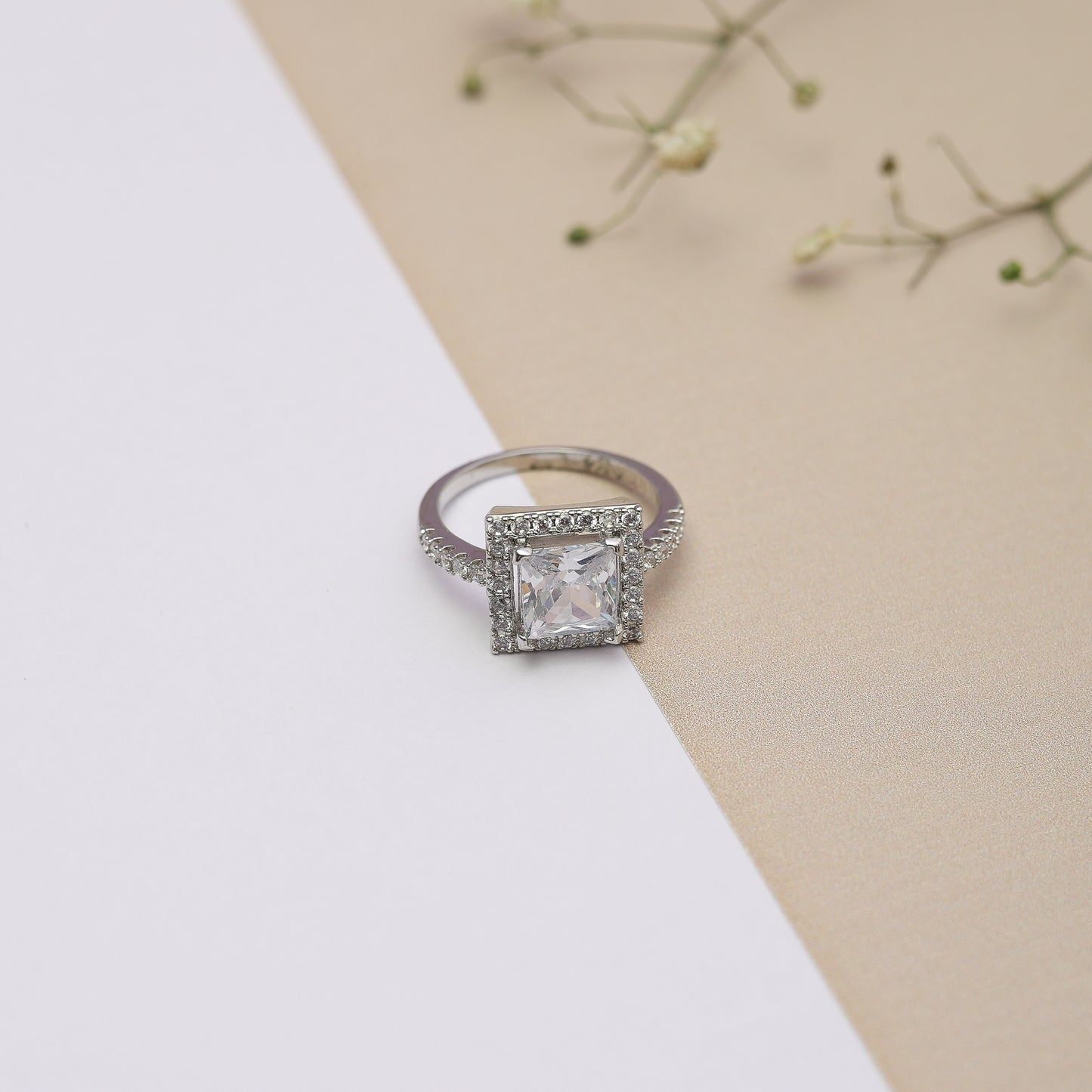 Radiant Square Halo Zircon Ring