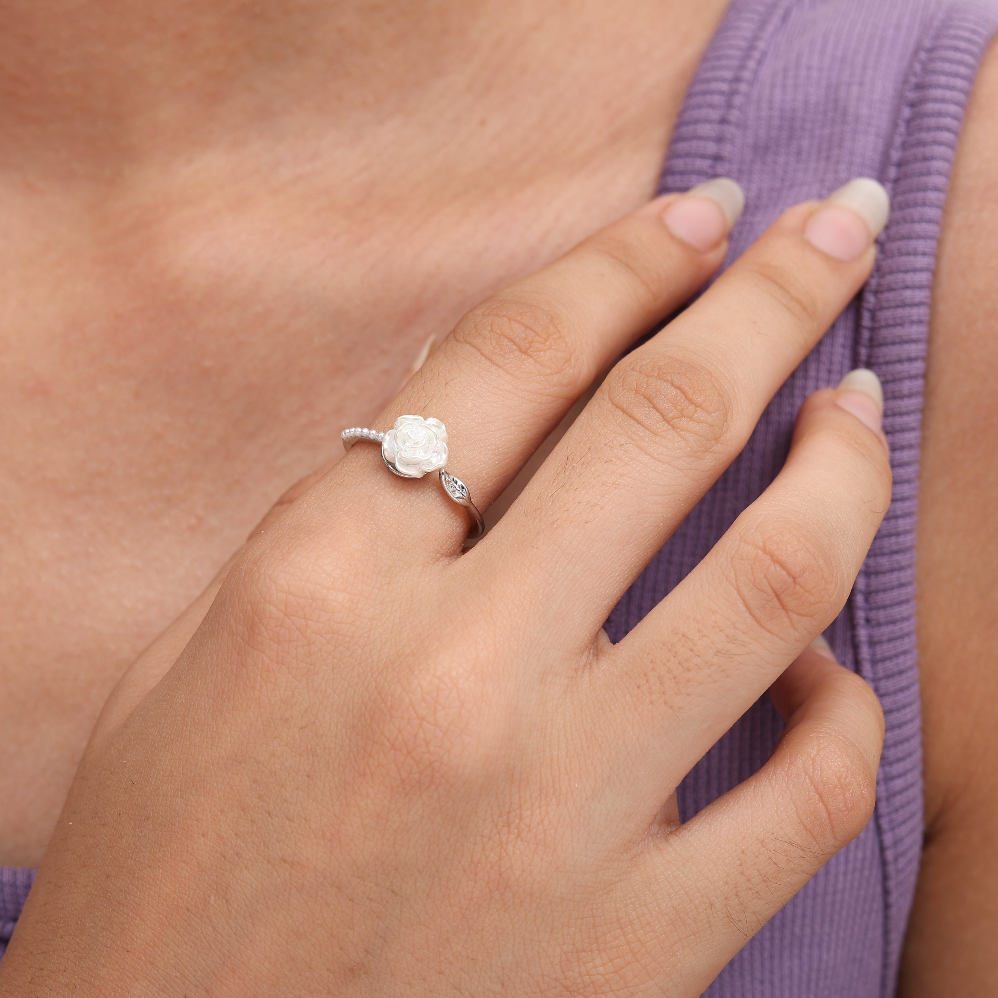 White Rose Blossom Ring