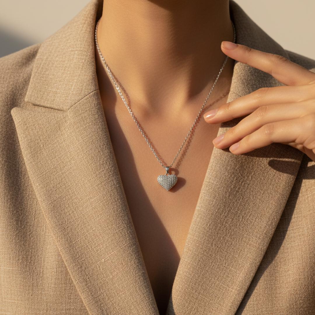 Popping Heart Zircon Diamond Necklace