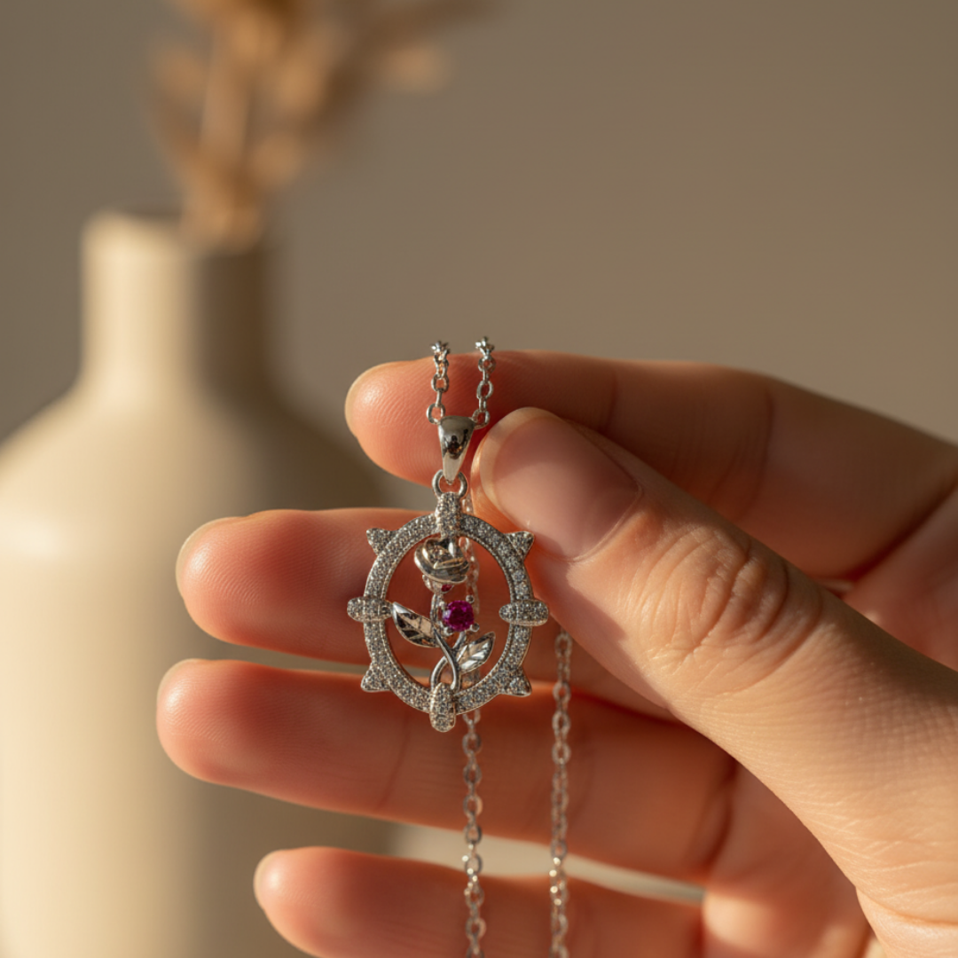 Vintage Charm Red Zircon Diamond Necklace