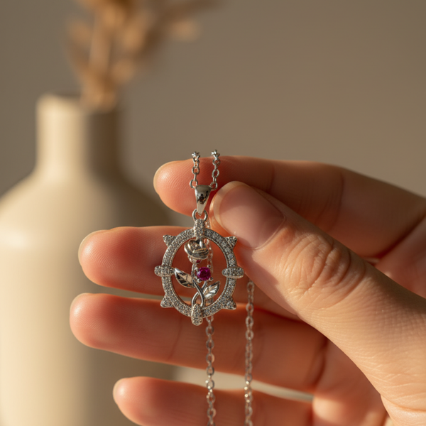 Vintage Charm Red Zircon Diamond Necklace