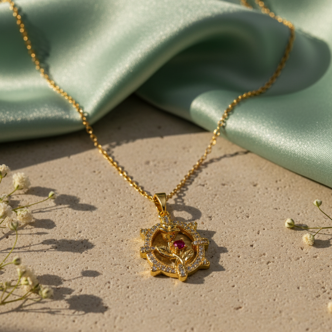 Vintage Charm Red Zircon Diamond Necklace