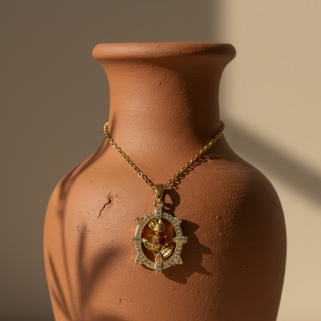 Vintage Charm Red Zircon Diamond Necklace