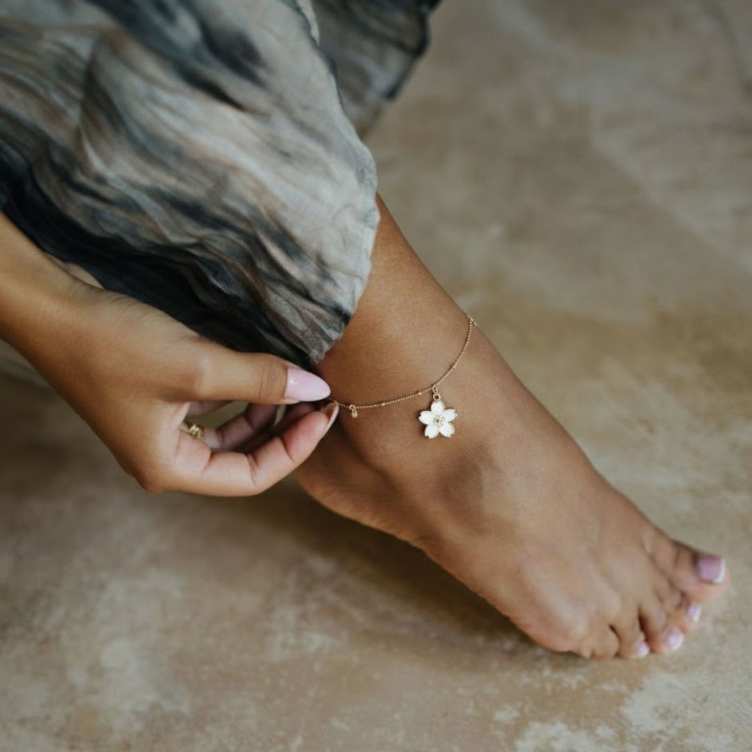 White Blossom Whisper Anklet
