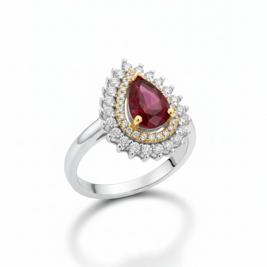 Red Zircon Halo Ring