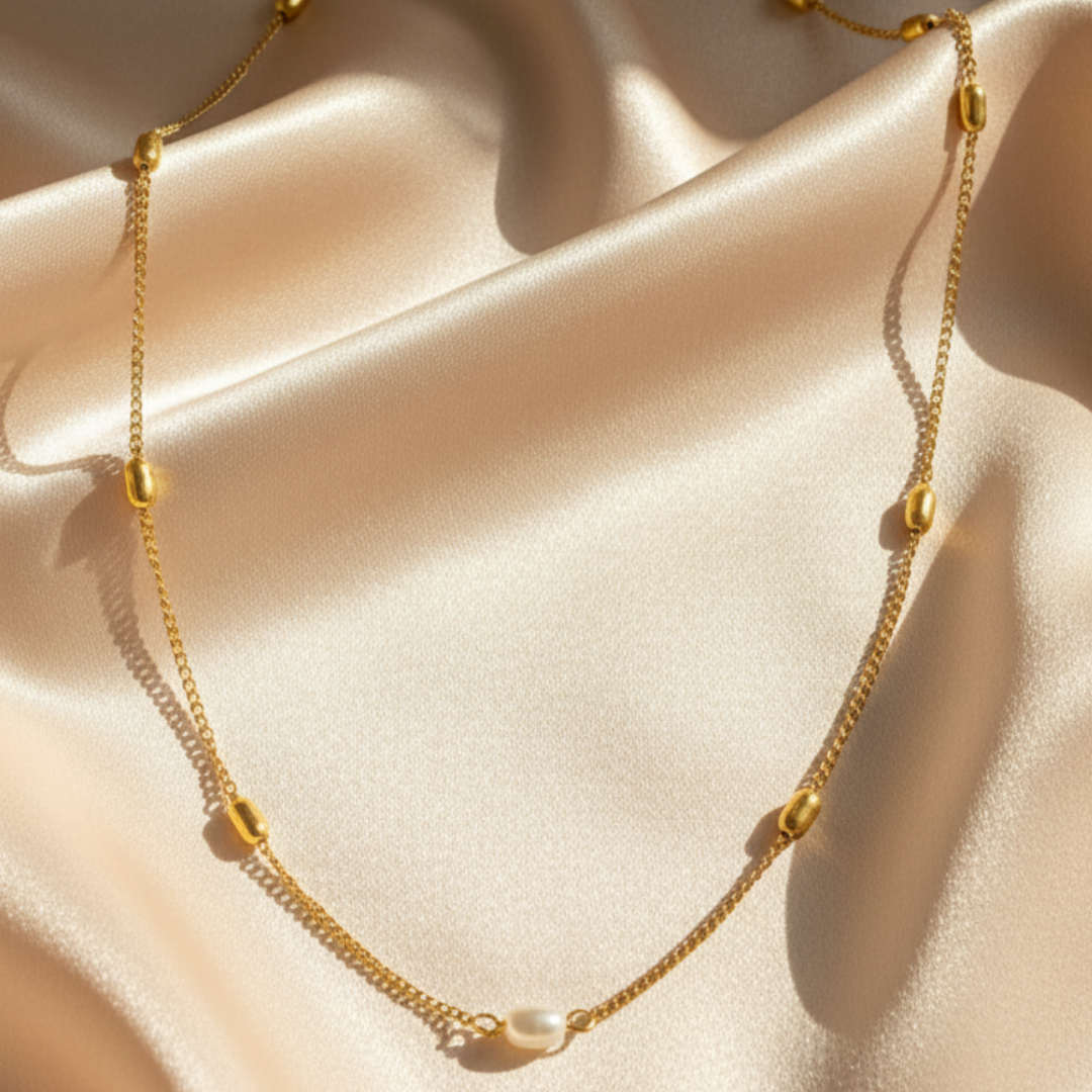 Pearl With Beaded Chain Necklace